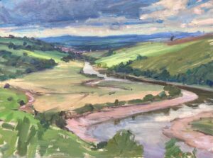 Towards Totnes From Sharpham. Devon Landscape Paintings by Maria Rose. Oil on board.