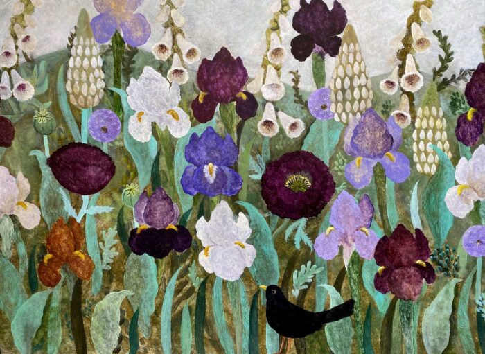 Midsummer Garden. Birds & Animals Floral Paintings by Sarah Bowman. Oil on board.