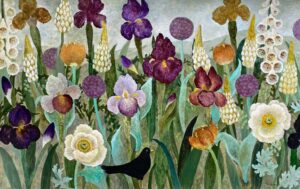 Tiptoe Through the Tulips. Birds & Animals Floral Paintings by Sarah Bowman. Oil on board.