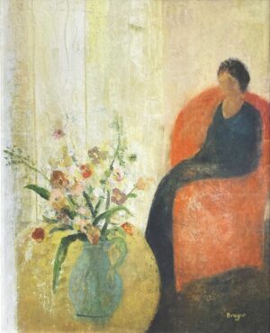 A Pot of Flowers II. Floral Interiors Paintings by David Brayne. Acrylic and pigment.