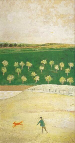 Man to the Hills. Landscape Figurative Paintings by David Brayne. Acrylic and pigment.