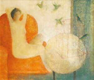 Our House is Filled with Many Birds. Birds & Animals Interiors Paintings by David Brayne. Acrylic and pigment.