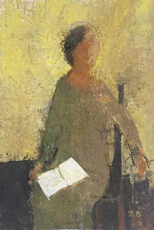 Woman Reading. Interiors Figurative Paintings by David Brayne. Acrylic and pigment.