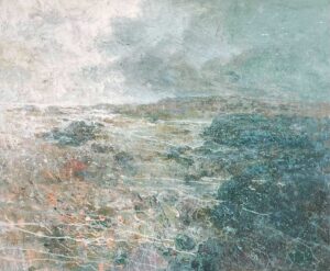 March Wind, Roseland. Cornwall Seascape Paintings by Ellen Watson. Mixed media on canvas.