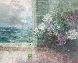 Veronicastrum and Lilacs. Cornwall Seascape Paintings by Ellen Watson. Mixed media on canvas.