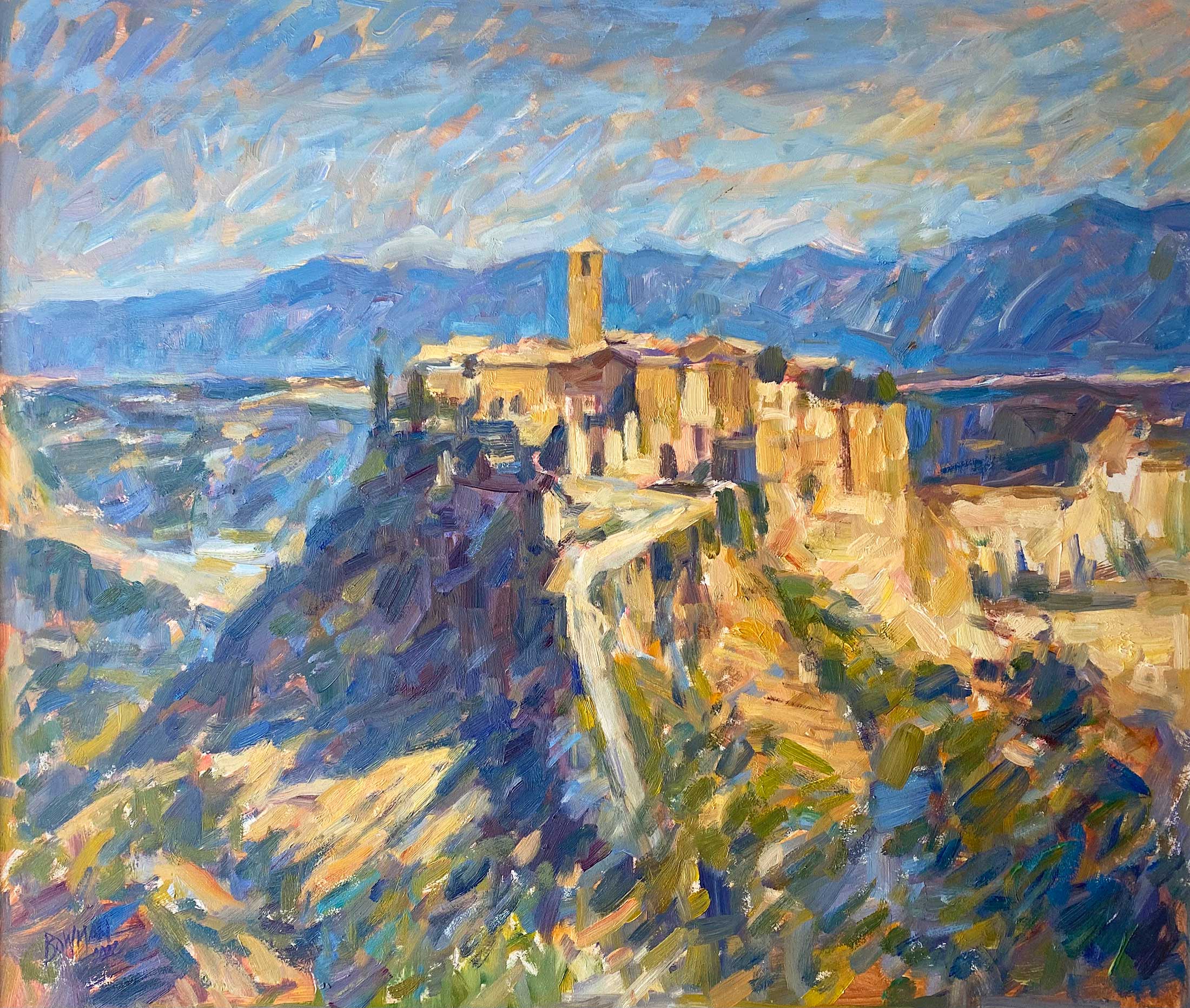 Civita di Bagnoregio, Viterbo. European Landscape Paintings by Michael Bowman. Oil on board.