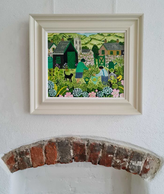 The Gooseberry Pickers. Birds & Animals Landscape Paintings by Vanessa Bowman. Oil on card.