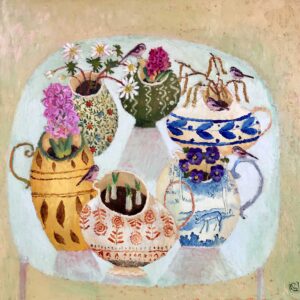 Awakenings. Floral Birds & Animals Paintings by Vanessa Cooper. Oil on board.