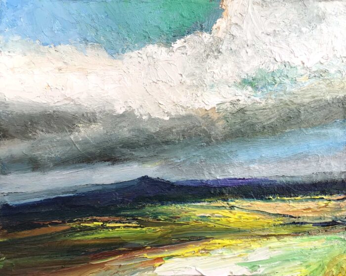 Winter Light Across The Moor. Dartmoor Devon Paintings by David Morgan. Oil on board.