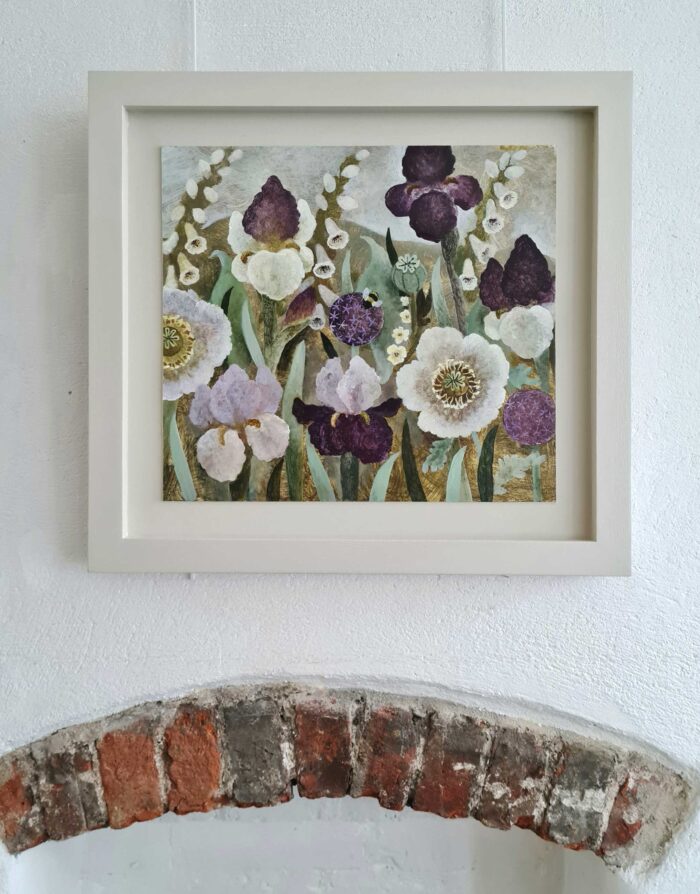 Bee & Allium. Birds & Animals Floral Paintings by Sarah Bowman. Oil on board.