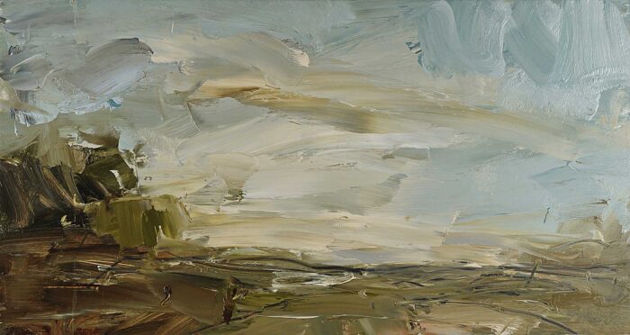 Pearly Light at Carn Brea. Cornwall Landscape Paintings by Louise Balaam. Oil on board.