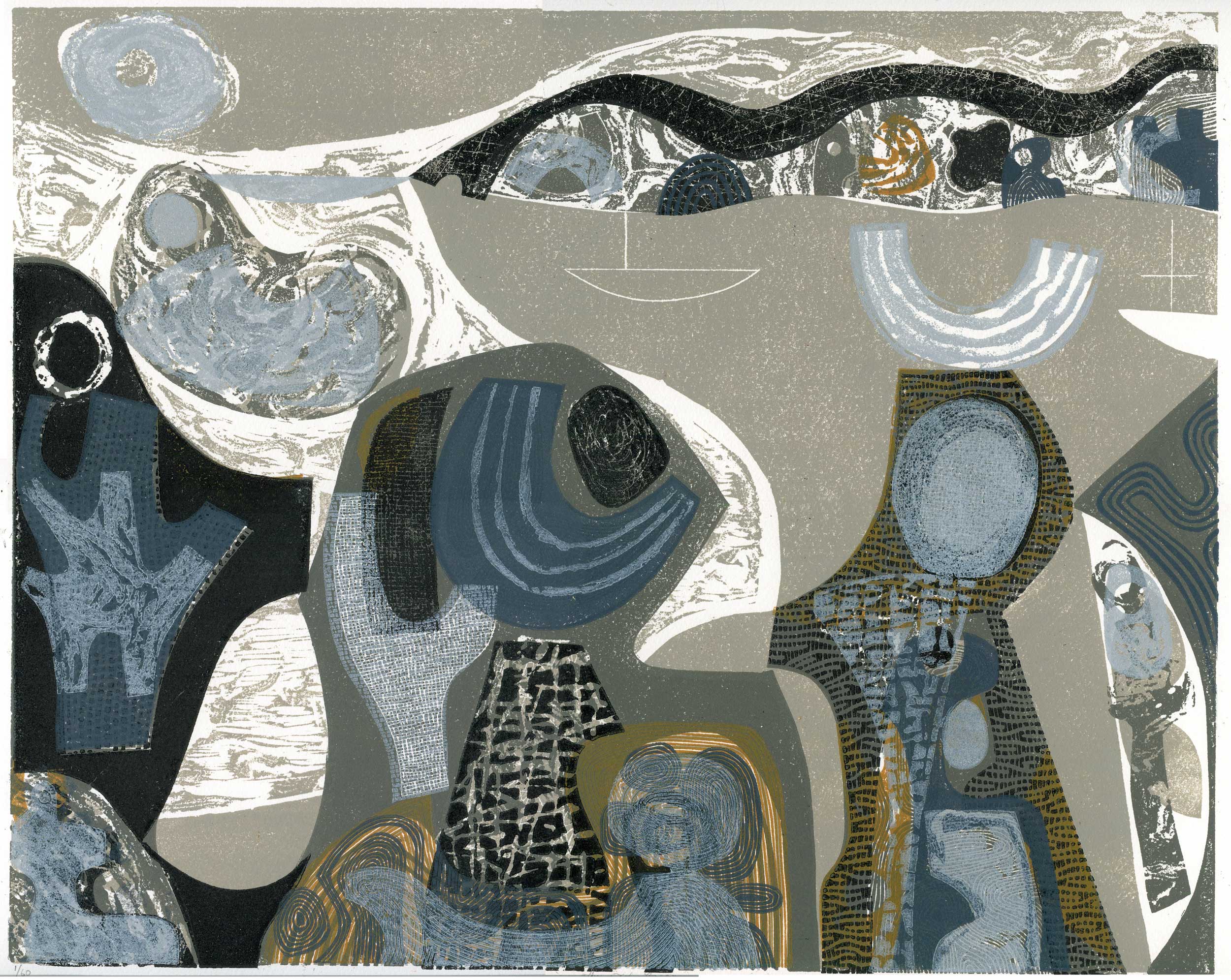 The Old Stones. Seascape Abstract Prints by Melvyn Evans. Linocut. The Old Stones. Seascape Abstract Prints by Melvyn Evans. Linocut.