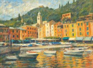 Inner Harbour, Portofino. European Landscape Paintings by Michael Bowman. Oil on canvas.