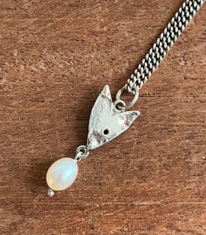 Silver Heart with pearl necklace 44cm silver chain(4).   Jewellery by Holly Belsher. Silver.