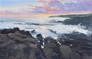 Late Evening Light. Seascape  Paintings by Colin Carruthers. Oil on board.