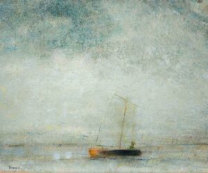 White Sail. Seascape Figurative Paintings by David Brayne. Acrylic & pigment on paper.