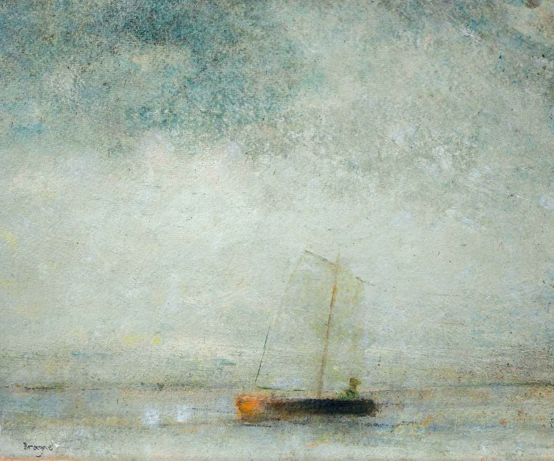 White Sail. Seascape Figurative Paintings by David Brayne. Acrylic & pigment on paper.