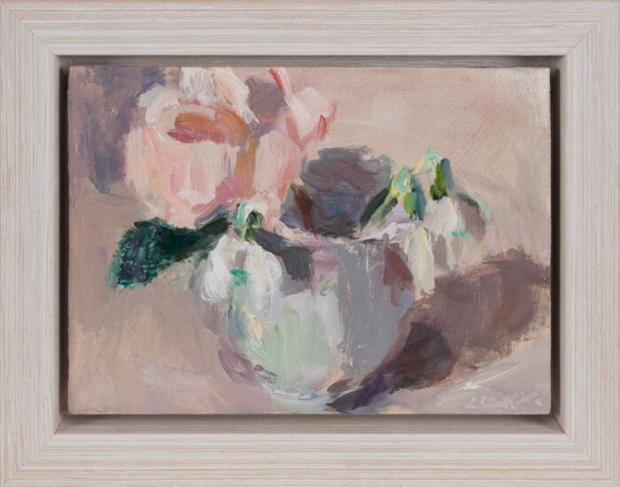Camellia & Snowdrops. Still Life Floral Paintings by Lynne Cartlidge. .