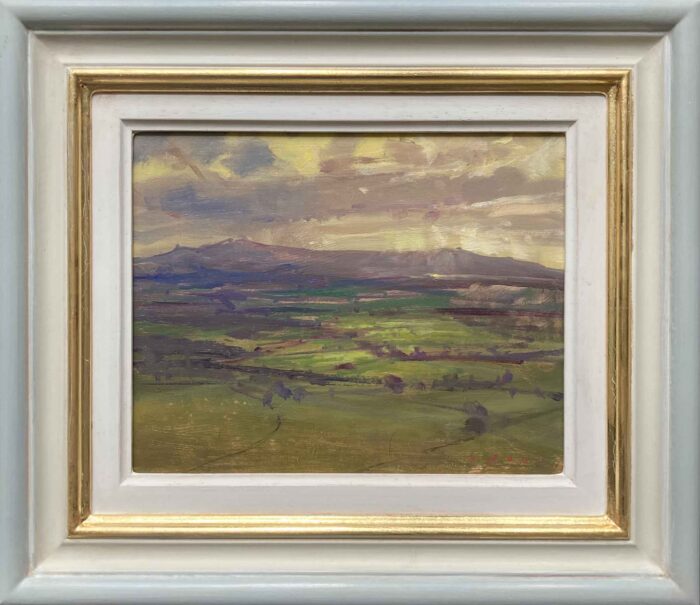 View to Dartmoor. Dartmoor Landscape Paintings by Maria Rose. Oil on board.
