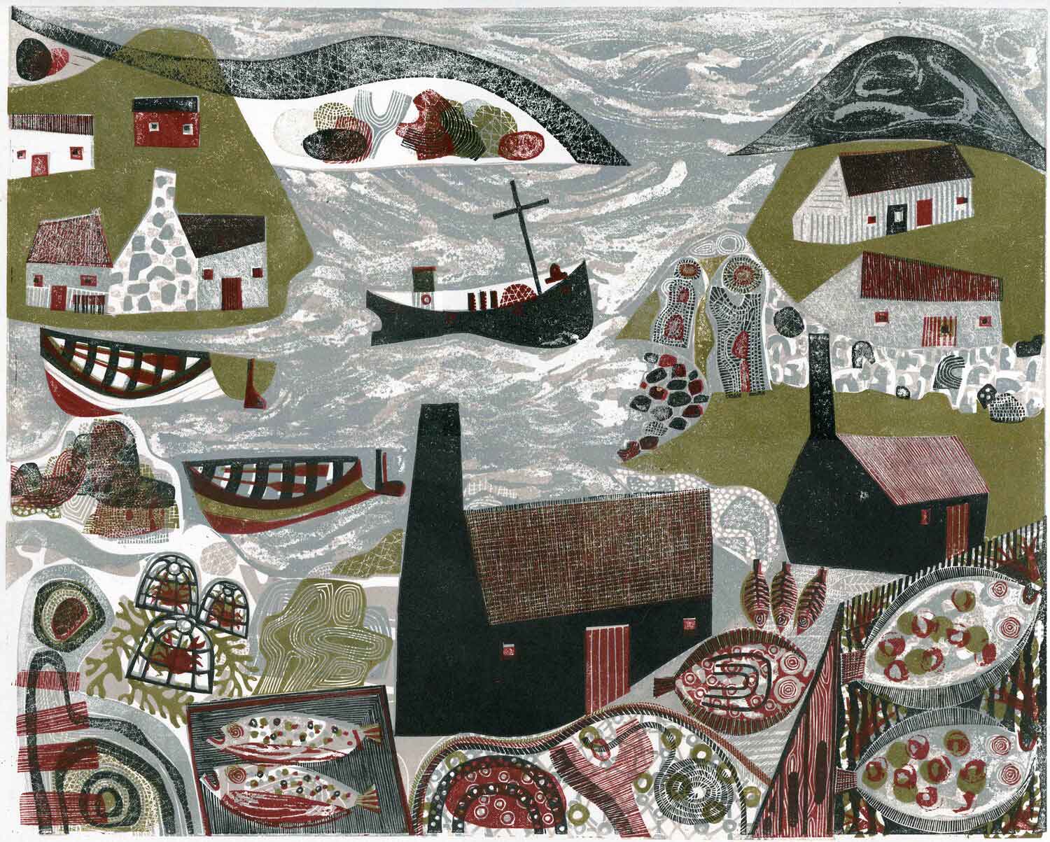 The North Sea. Seascape Abstract Prints by Melvyn Evans. Linocut. The North Sea. Seascape Abstract Prints by Melvyn Evans. Linocut.
