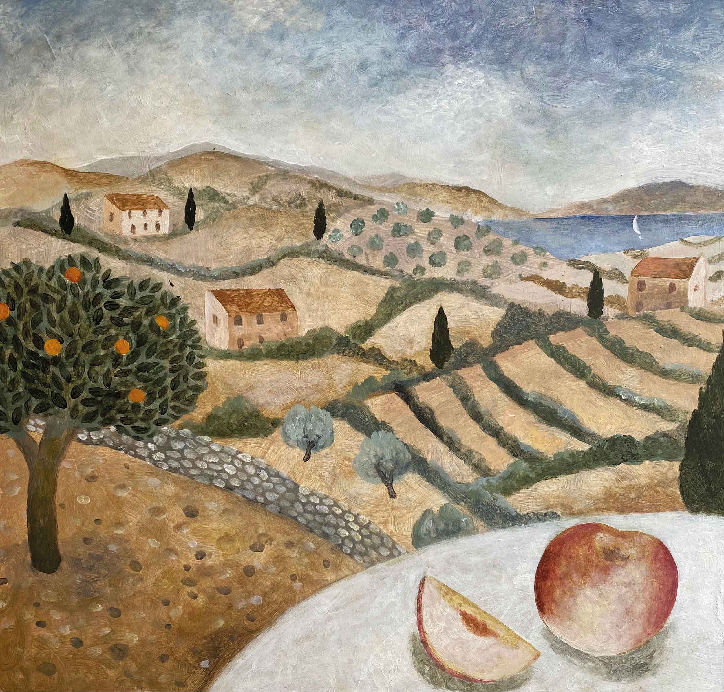 Peaches, Mallorca. European Landscape Paintings by Sarah Bowman. Oil on board. Peaches, Mallorca. European Landscape Paintings by Sarah Bowman. Oil on board.