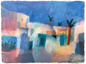 Day in Spain. European  Paintings by Charlie Baird. Mixed media on khadi paper.