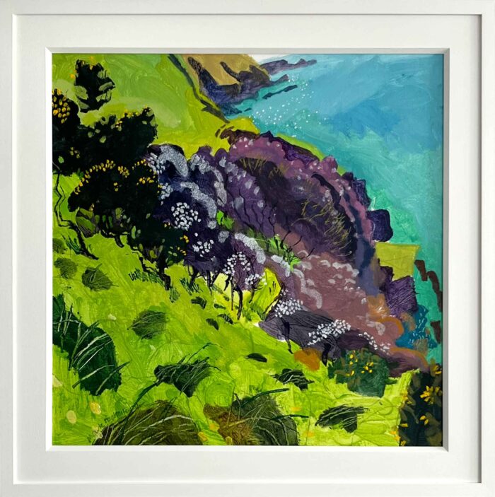 Blackthorn on the Cliffside. Devon Landscape Paintings by Mark Rochester. Acrylic on board.