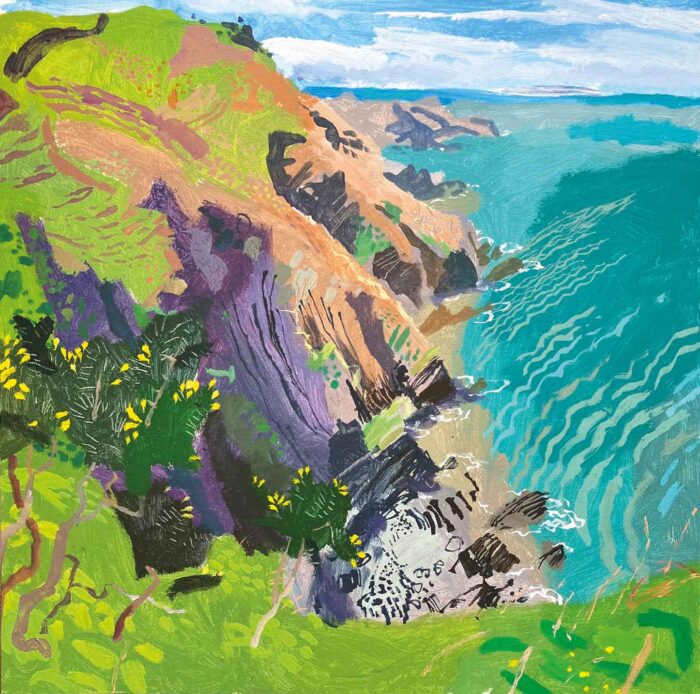Bracing Spring Breezes. Devon Landscape Paintings by Mark Rochester. Acrylic on board.