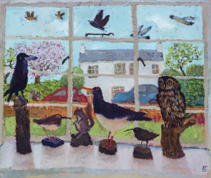 A Room with a View. Birds & Animals Landscape Paintings by Vanessa Cooper. Oil on board.