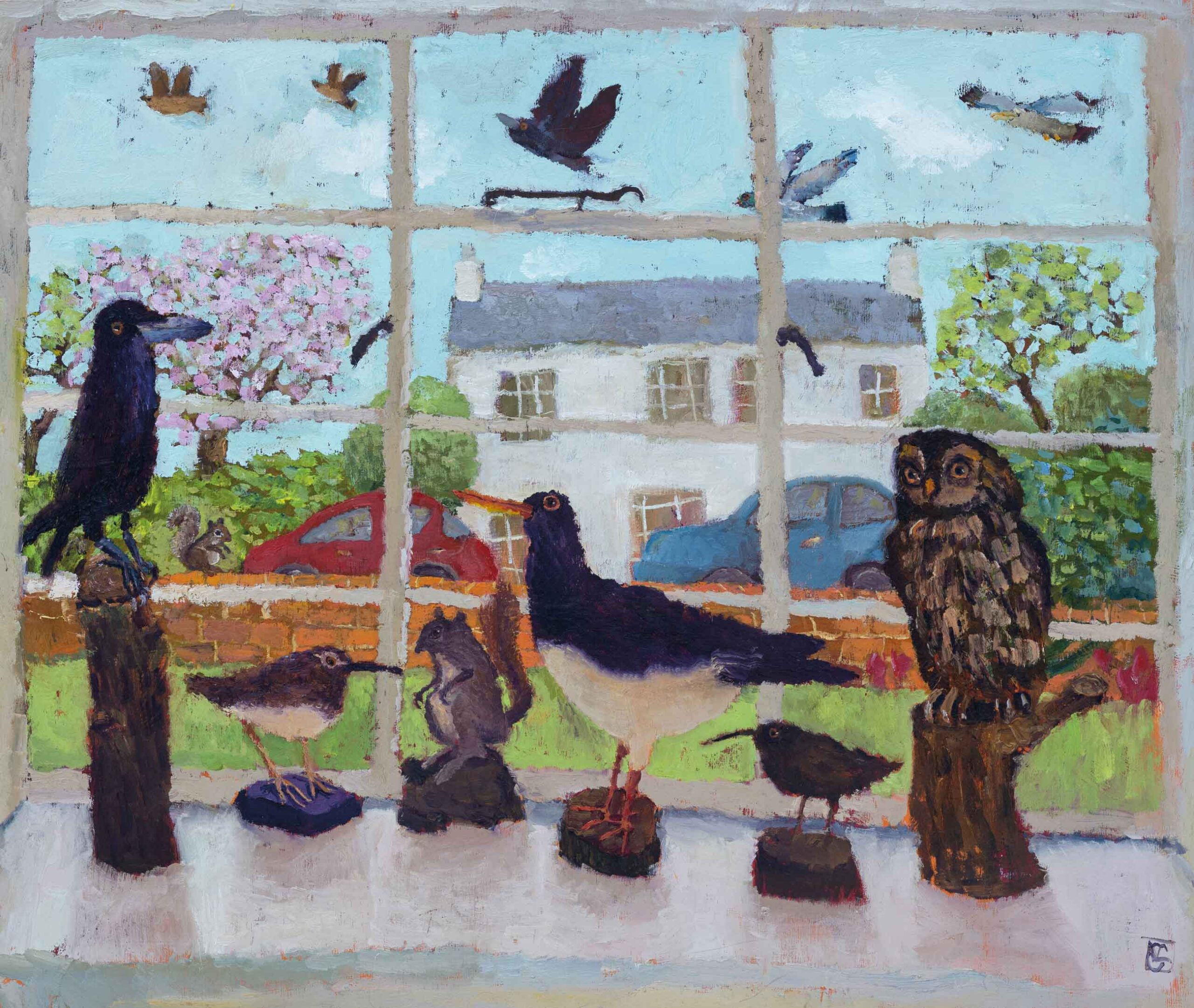 A Room with a View. Birds & Animals Landscape Paintings by Vanessa Cooper. Oil on board.