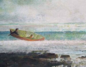 Along the Shore. Seascape Figurative Paintings by David Brayne. Acrylic & pigment on paper.