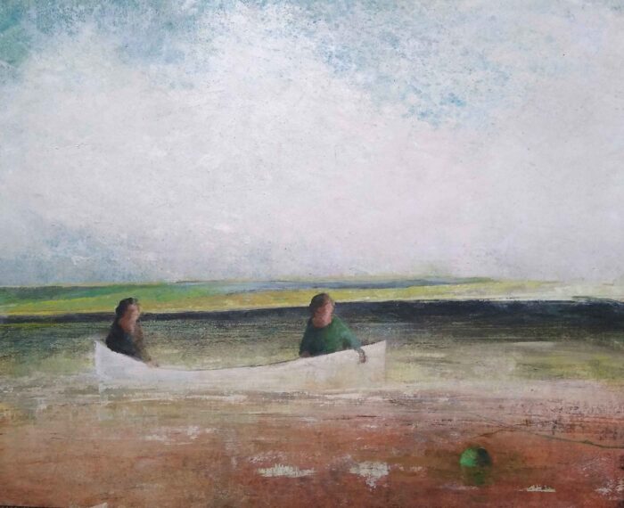 Green Buoy. Landscape Figurative Paintings by David Brayne. Acrylic & pigment on paper.