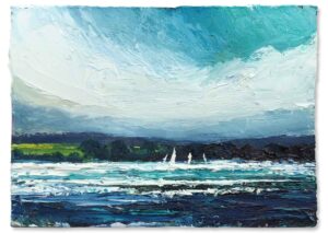 Boats on the Water. Seascape  Paintings by David Morgan. Oil on board.