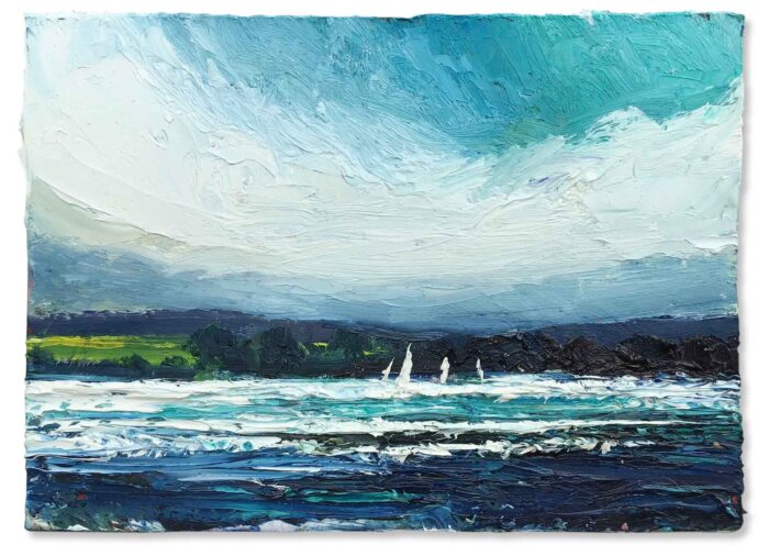 Boats on the Water. Seascape  Paintings by David Morgan. Oil on board.