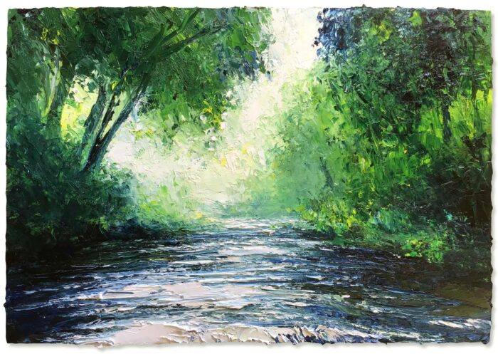 Salter's Pool, River Dart. Dartmoor Devon Paintings by David Morgan. Oil on board.