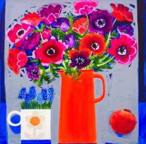 Most Glorious Anemones. Still Life Floral Paintings by Emma Dunbar. Acrylic on board.