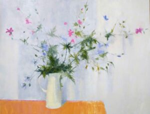 Cranesbills. Still Life Floral Paintings by Jane Brayne. Oil on board.