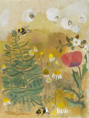 In the Vegetable Garden. Birds & Animals Landscape Paintings by Jo Aylward. Oil on panel.