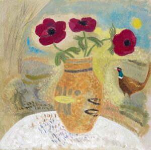 Pheasant Visitor. Floral Birds & Animals Paintings by Jo Aylward. Oil on panel.