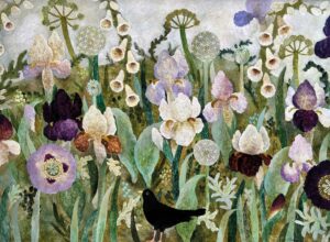 Irises & Poppies. Devon Floral Paintings by Sarah Bowman. Oil on board.