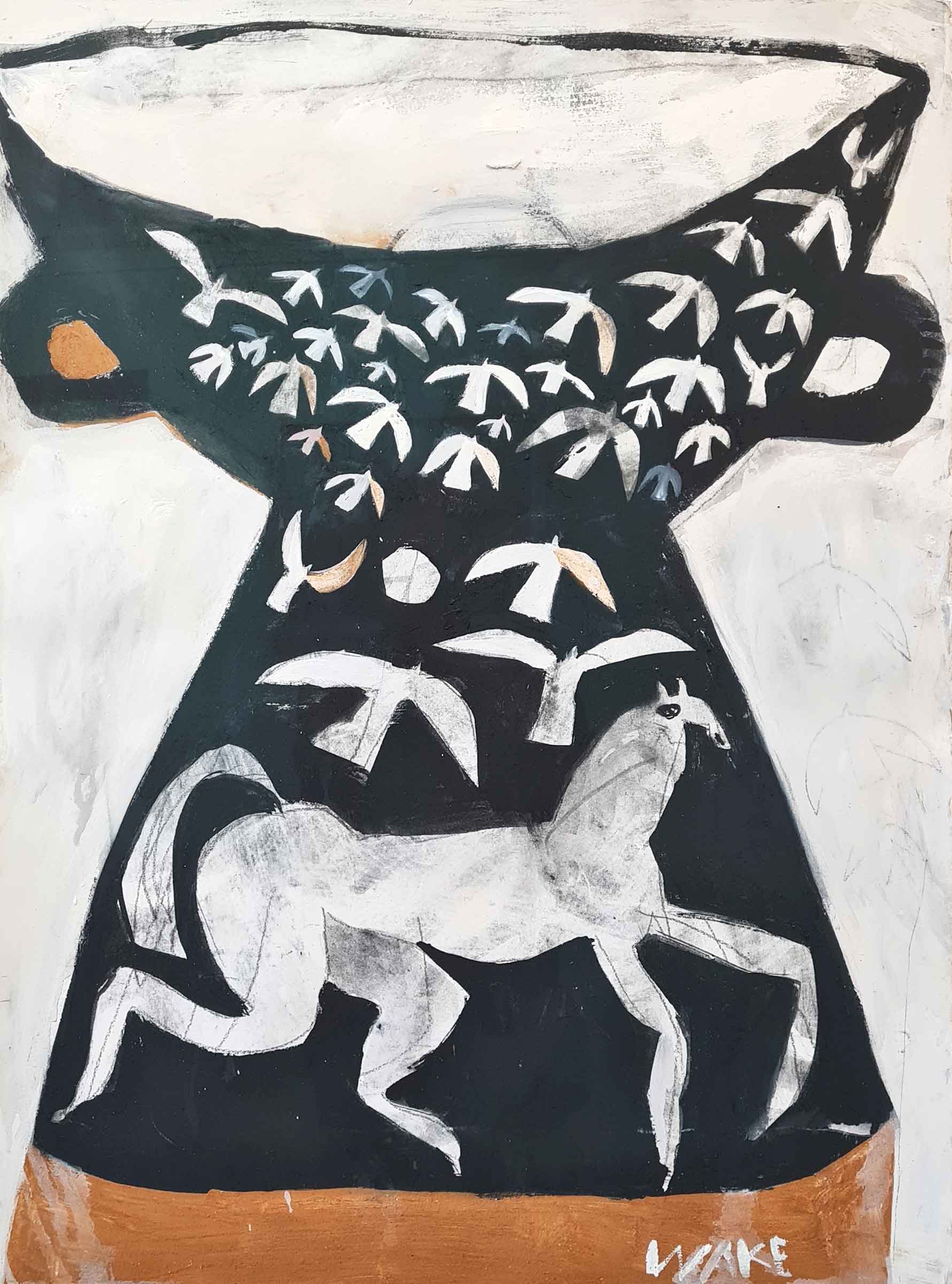 Horse Vase. Birds & Animals Still Life Paintings by Sophie Wake. Mixed media on paper. Horse Vase. Birds & Animals Still Life Paintings by Sophie Wake. Mixed media on paper.