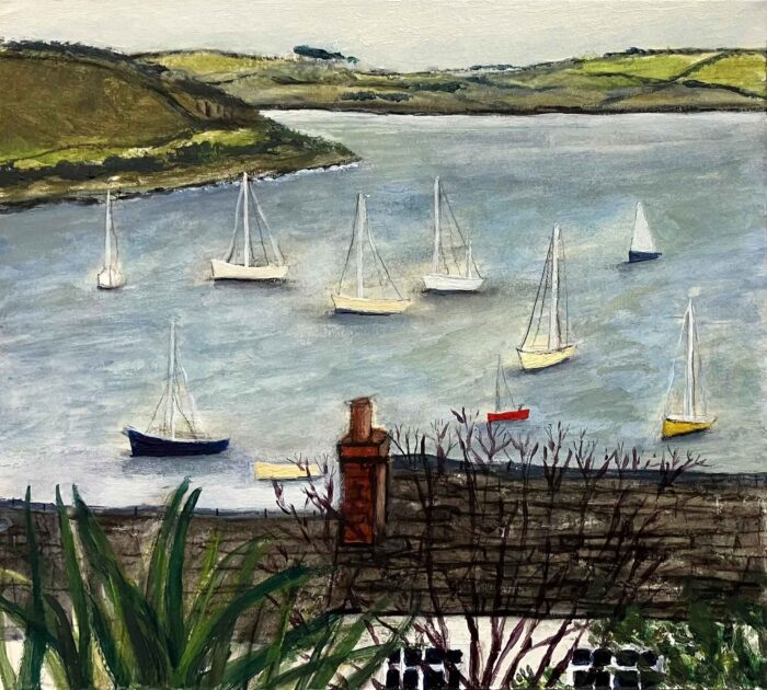 Over the Rooftops. Landscape  Paintings by Stephanie Dees. Mixed Media.