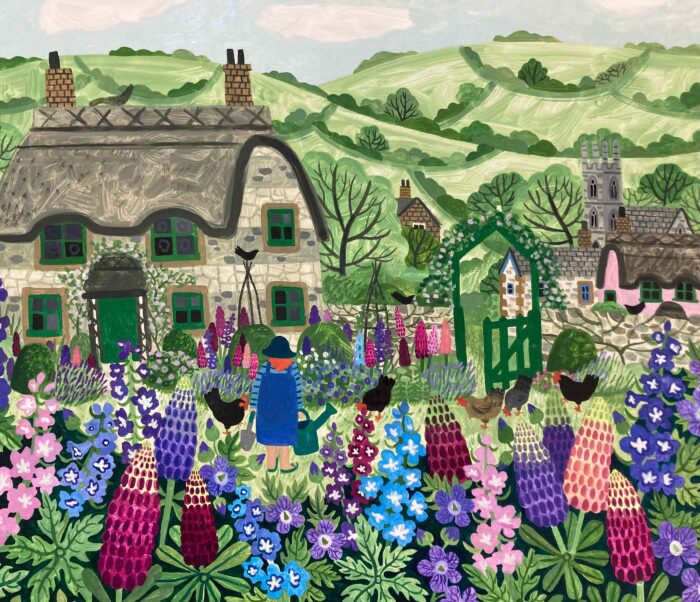 Irises in Doulton Jug. Still Life Floral Paintings by Vanessa Bowman. Oil on card.