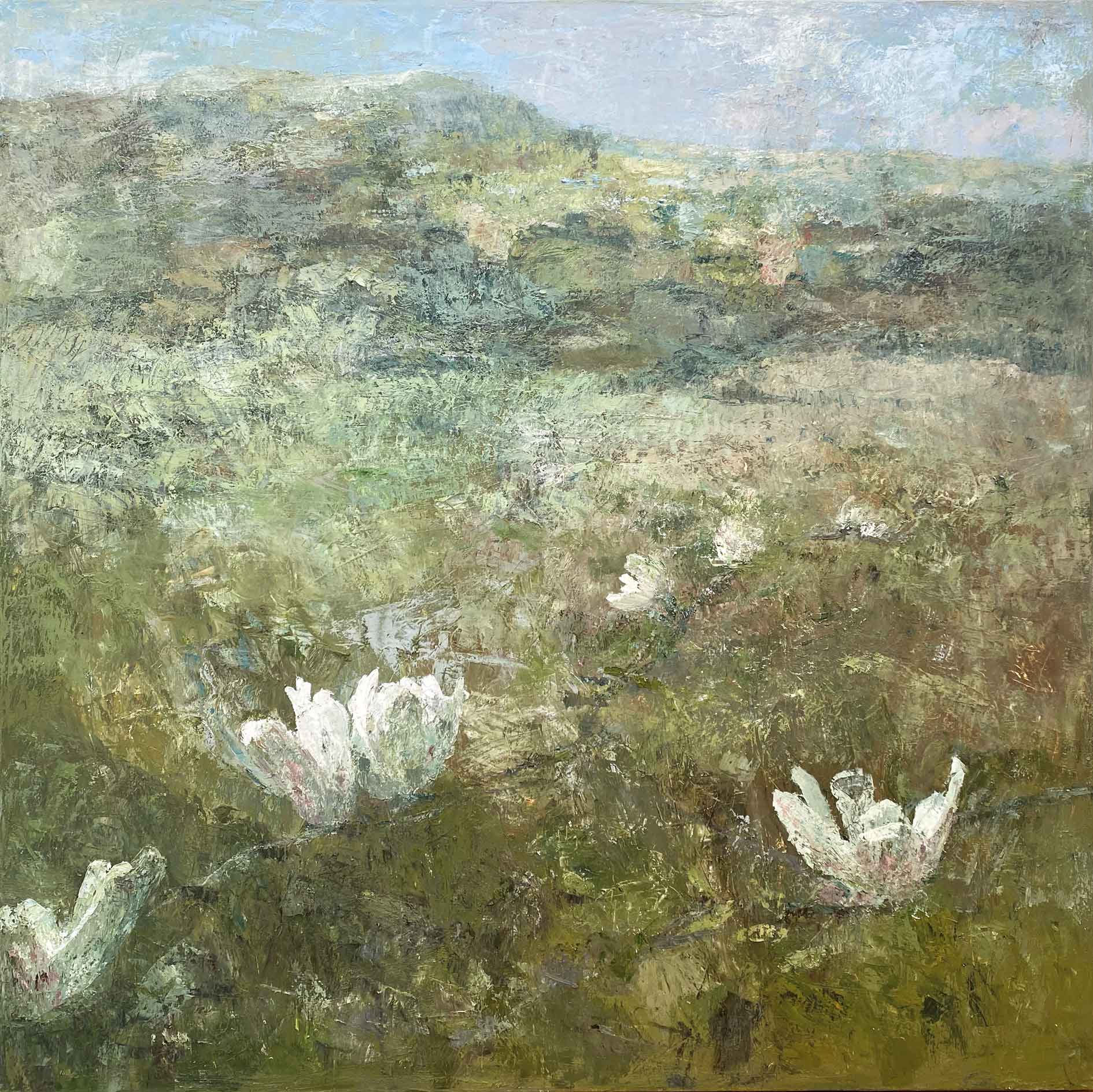 Walking to St Agnes Beacon, White Magnolias. Floral Cornwall Paintings by Ellen Watson. Mixed media on canvas. Walking to St Agnes Beacon, White Magnolias. Floral Cornwall Paintings by Ellen Watson. Mixed media on canvas.