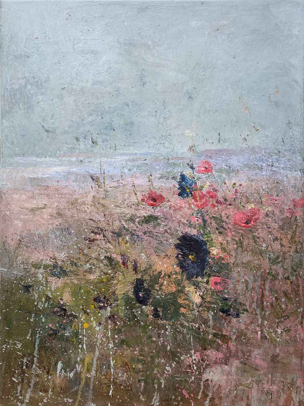 Poppies & Dark Hollyhock. Cornwall Seascape Paintings by Ellen Watson. Mixed media on canvas. Poppies & Dark Hollyhock. Cornwall Seascape Paintings by Ellen Watson. Mixed media on canvas.