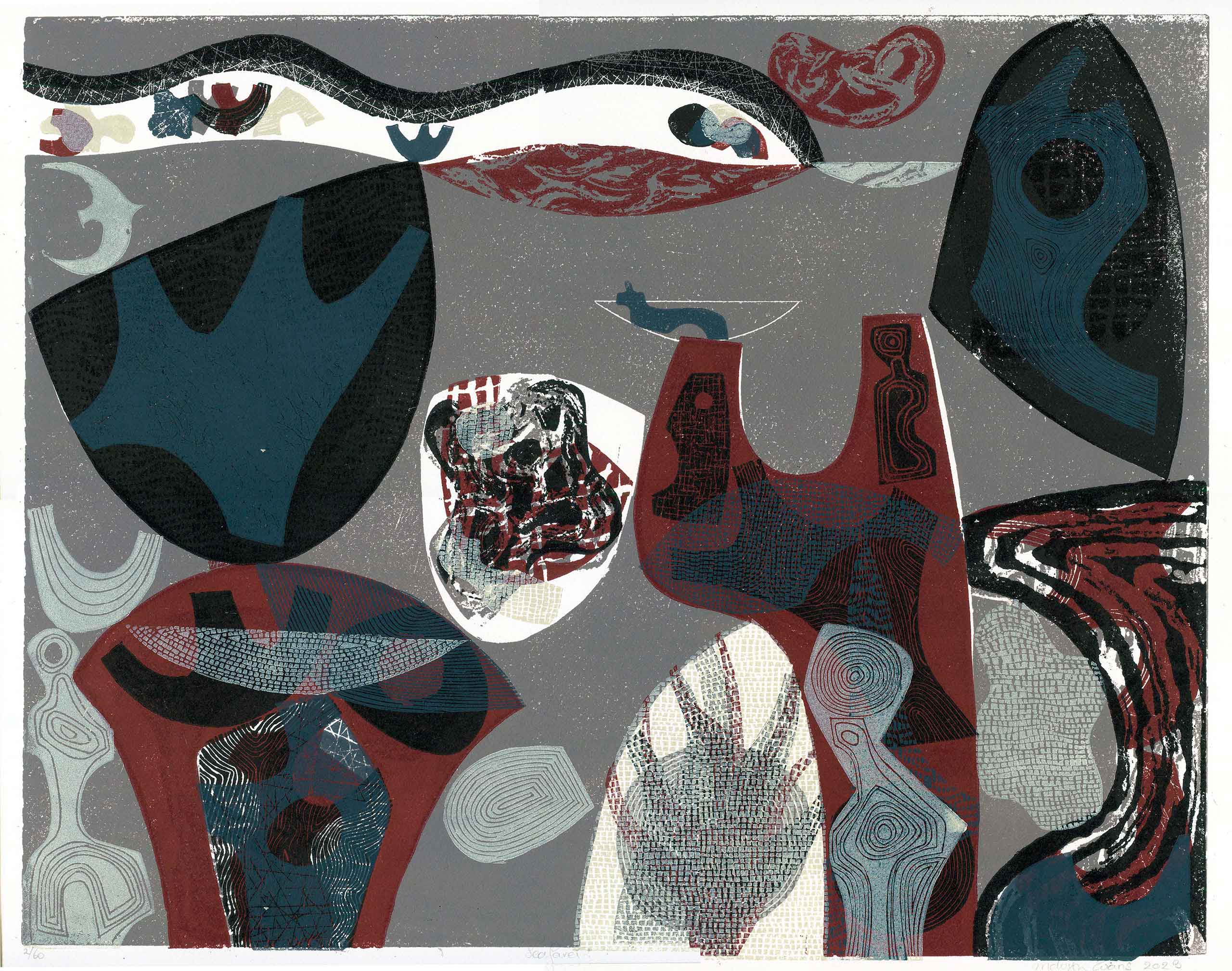Seafarer. Seascape Abstract Prints by Melvyn Evans. Linocut. Seafarer. Seascape Abstract Prints by Melvyn Evans. Linocut.