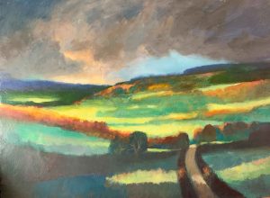 Gap in the Clouds. Landscape  Paintings by Charlie Baird. Oil on board.