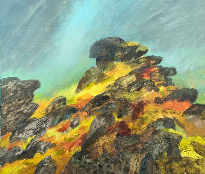 Tor. Dartmoor Landscape Paintings by Charlie Baird. Mixed media on board.