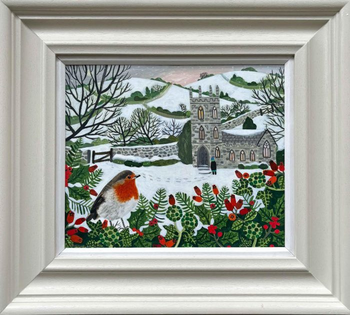 Christingle in the Snow. Birds & Animals Landscape Paintings by Vanessa Bowman. Oil on card.
