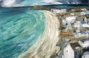 Flight Over Porthmeor. Cornwall Seascape Paintings by Jane Askey. Acrylic on canvas.